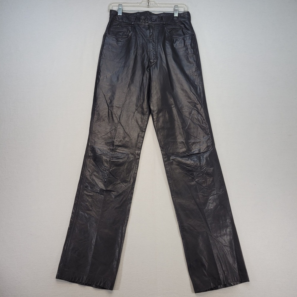 Vintage 80s RAGE Pants Womens 29x34 Black Straight Genuine Leather High Rise